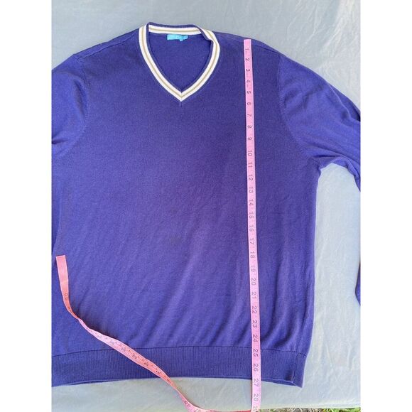 J McLaughlin Mens Sweater Size XL Blue V Neck Cashmere Blend Preppy Lightweight - Picture 4 of 6